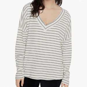 Sanctuary Black and White Striped V-Neck Top